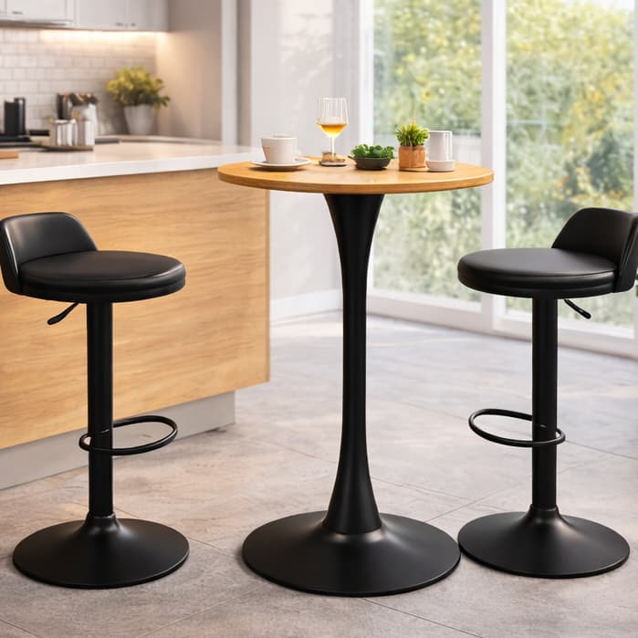 Mesa Bistrô Redonda Base Aço Cromado Tampo MDF Moderna Luxo Varanda Bar Cozinha Gourmet Promoção Top