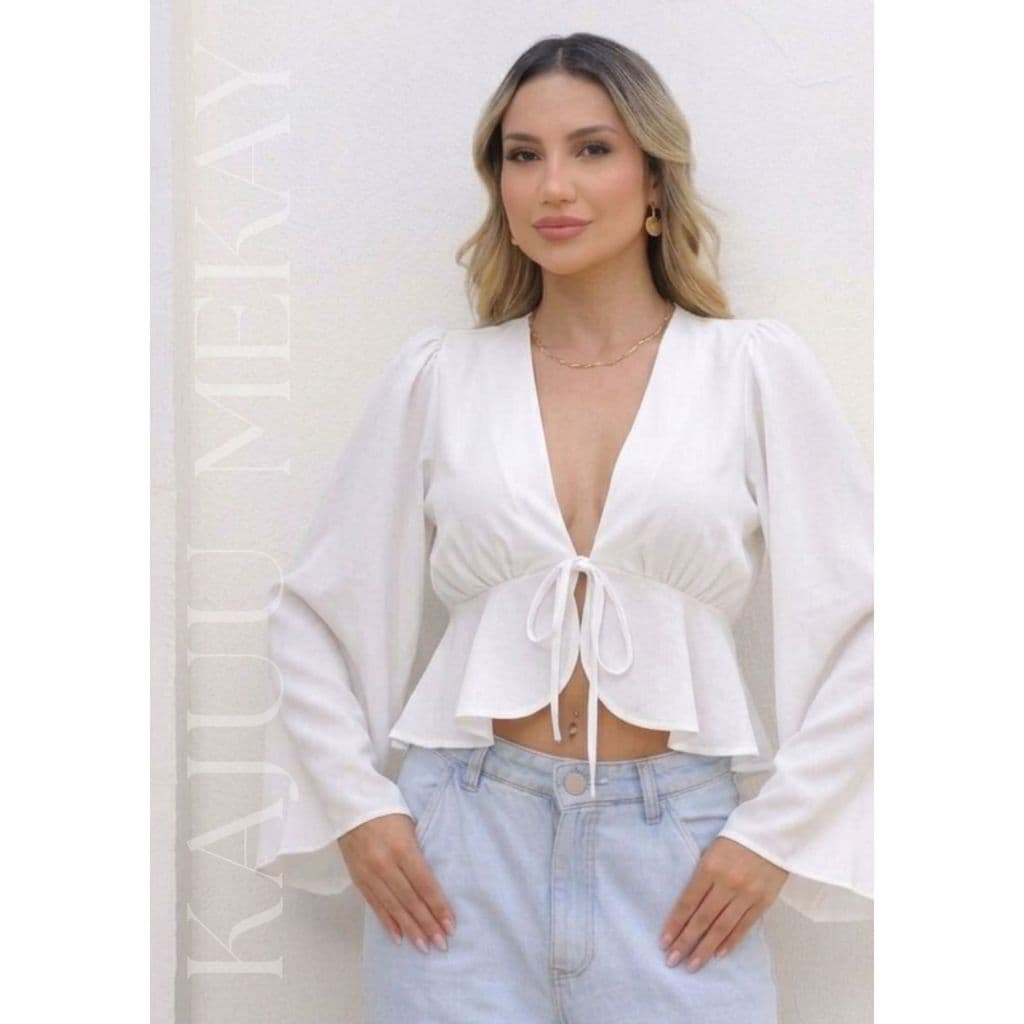 Blusa Feminina Amarração Frontal Manga Longa