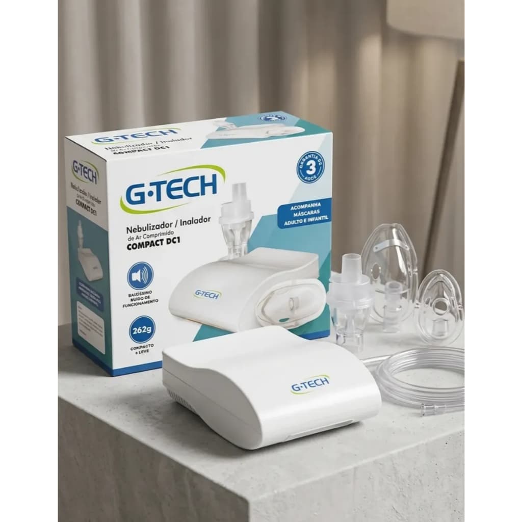 Inalador Nebulizador Gtech Infantil Adulto Silencioso Cor Branco Compact Dc1