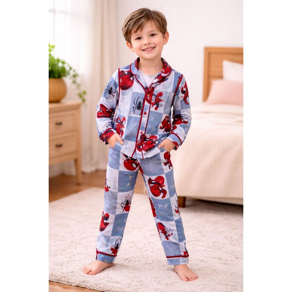 Pijama Infantil Americano Masculino Manga Longa  Estampa Homem-Aranha Bluey Patrulha Canina Mickey Suede Premium