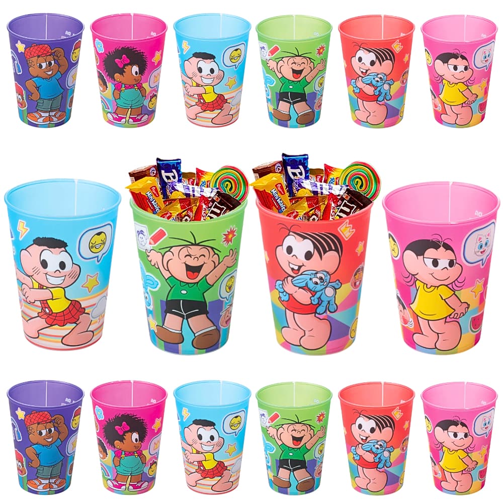 Kit Copos Turma Da Mônica 320ml Lembrancinha Festa Infantil Aniversário Colecionável Plasútil