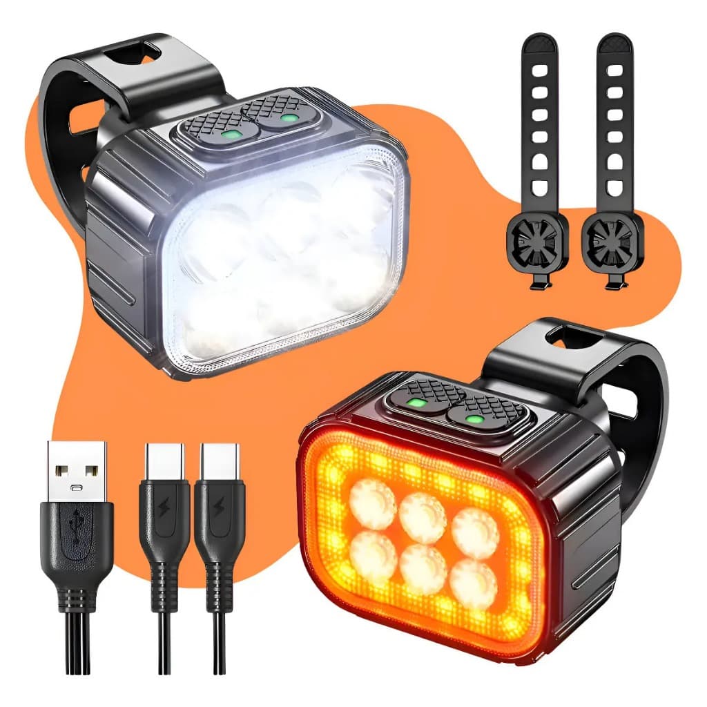 Lanterna Frontal E Traseira Para Bike Com Led Alto Brilho Recarregável Vários Modos De Luz Sinalizador De Segurança