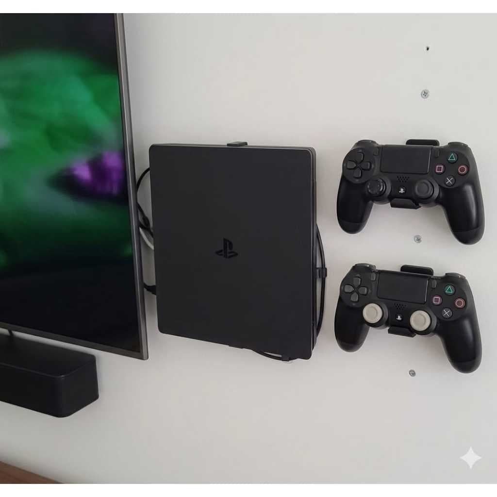 Kit Suporte De Parede Para Ps4 + 2 Suportes Para Controle