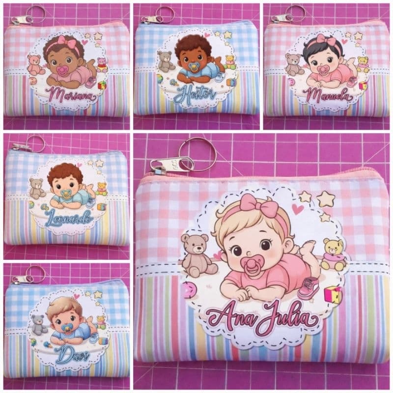 kit 10-5 lembrancinha mini necessaire personalizada Maternidade Aniversário chá de bebê com nome Bolsinha