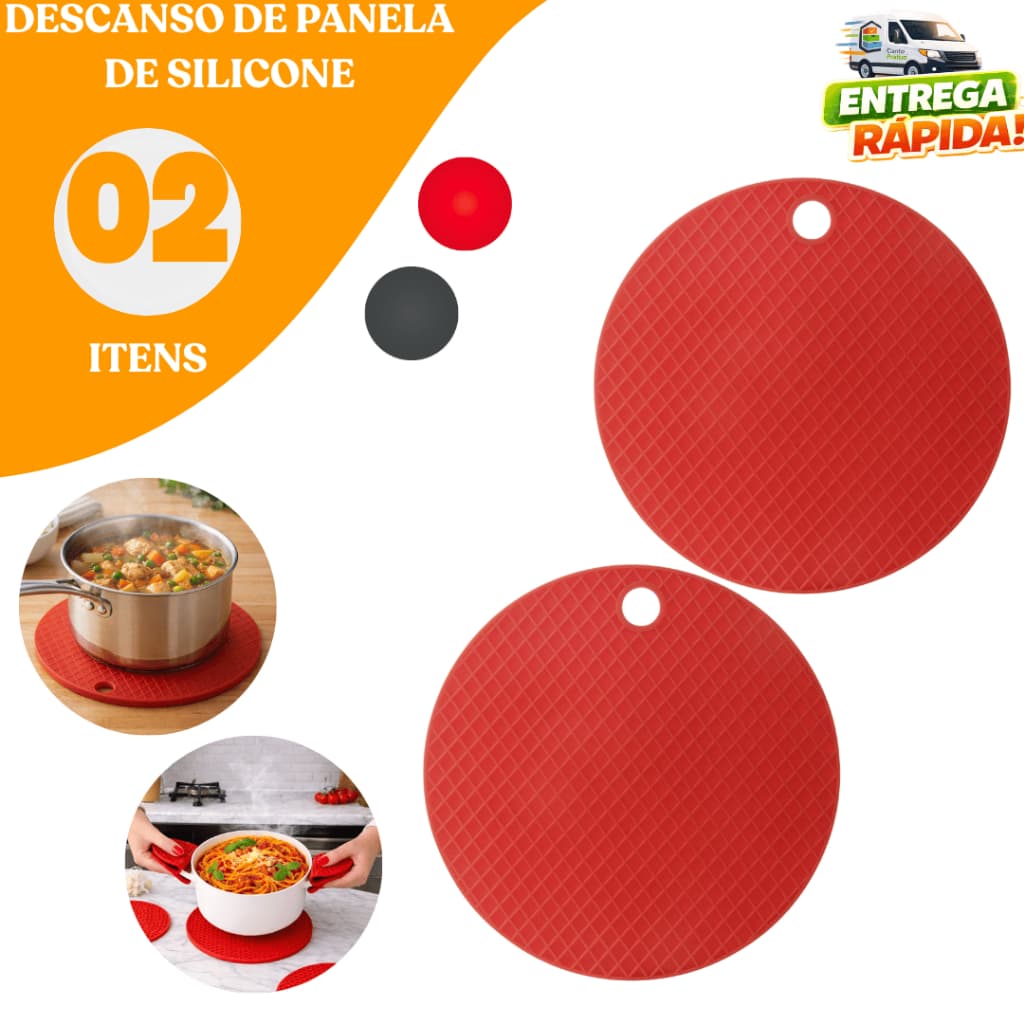Kit 02 Descanso de Panela Vermelho Silicone Cozinha Panela Quente Cozinha Resistente Restaurante