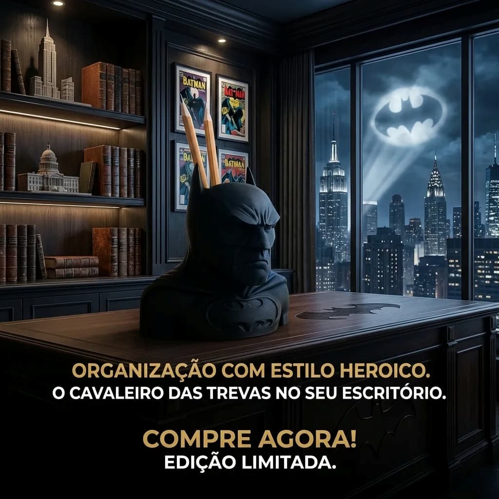 Porta Canetas Herói Preto 3D PLA Organizador de Mesa Geek Criativo Decoração Setup Gamer