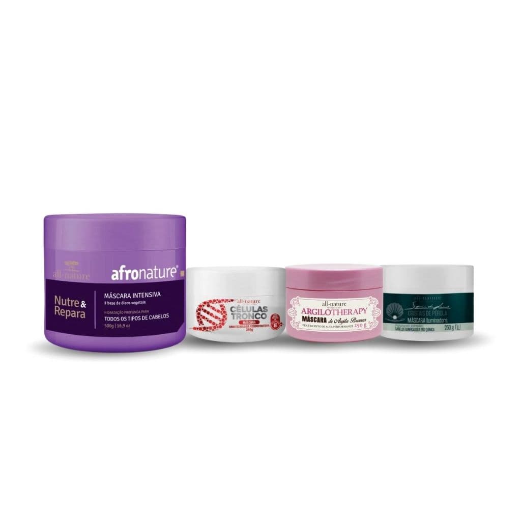 Máscara Afro 500g Máscara Capilar Argilotherapy 250g Máscara de Celulas Tronco 250g E Máscara Cristais de Pérola 250g