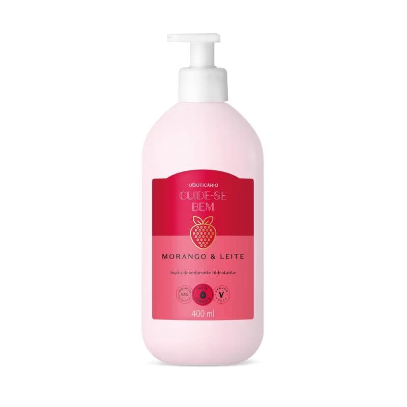 Loção Hidratante Corporal Cuide-se Bem Morango e Leite 400ml O Boticário Hidratação Intensa Pele Macia e Perfumada