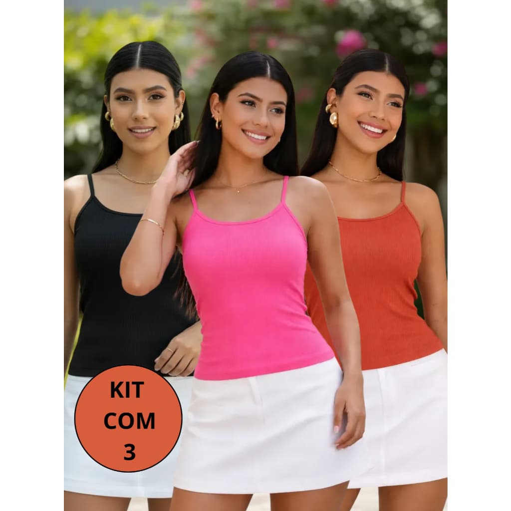 KIT 3 Blusa Regata Feminina Canelada Forrado Alcinha Versátil Ideal Para Várias Ocasiões P M G GG