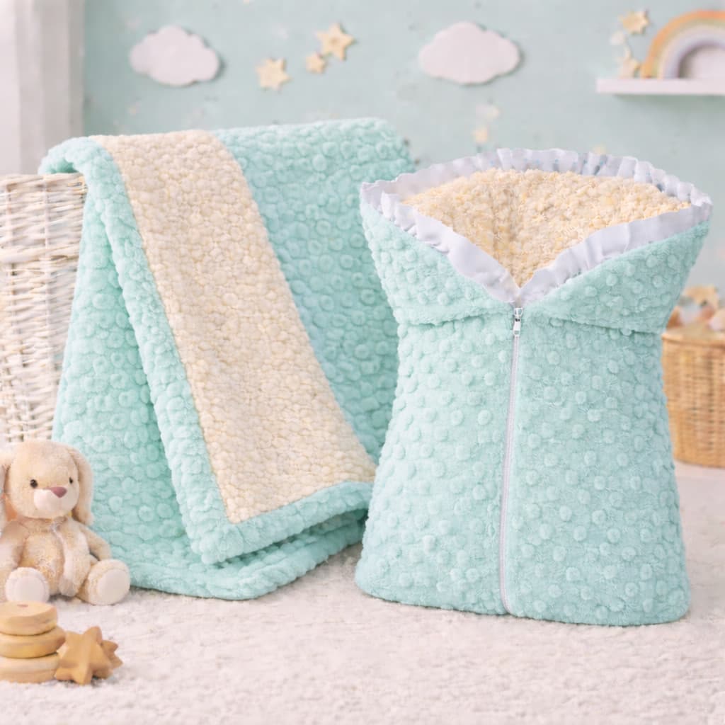 Kit Bebê Inverno Pipoquinha Sherpa: Manta Dupla Face + Saco de Dormir