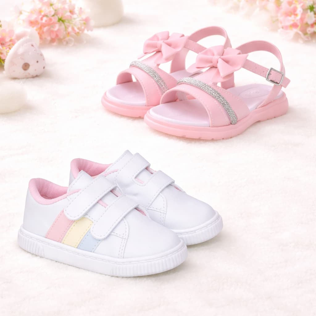 Kit Tenis Infantil Menina E Sandalia Laco Strass Anatomica Confortavel Antiderrapante Dia a Dia