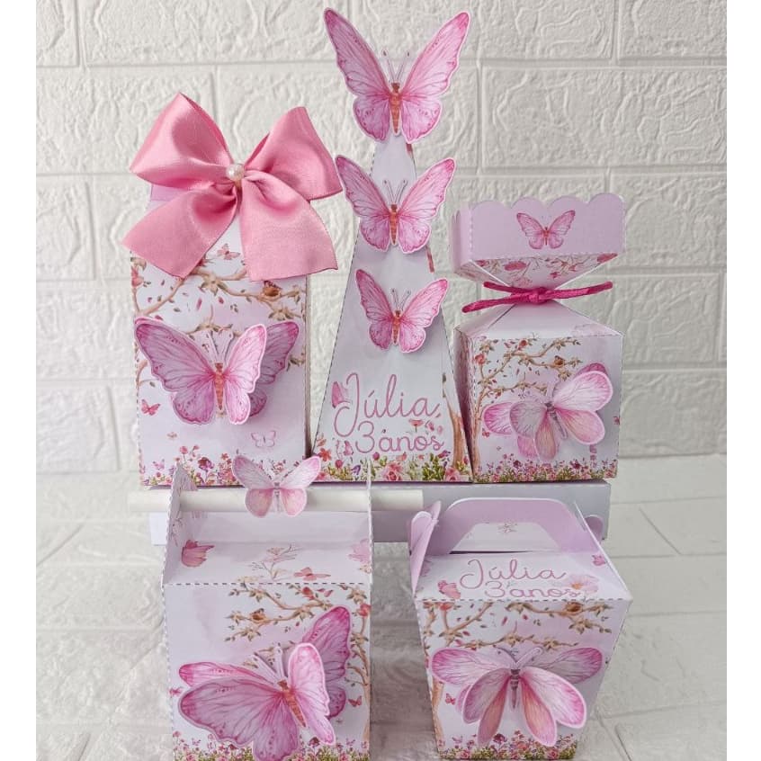 Kit Festa - Lembrancinhas Personalizada Borboletas - Caixinhas Personalizadas - Papelaria Personalizada