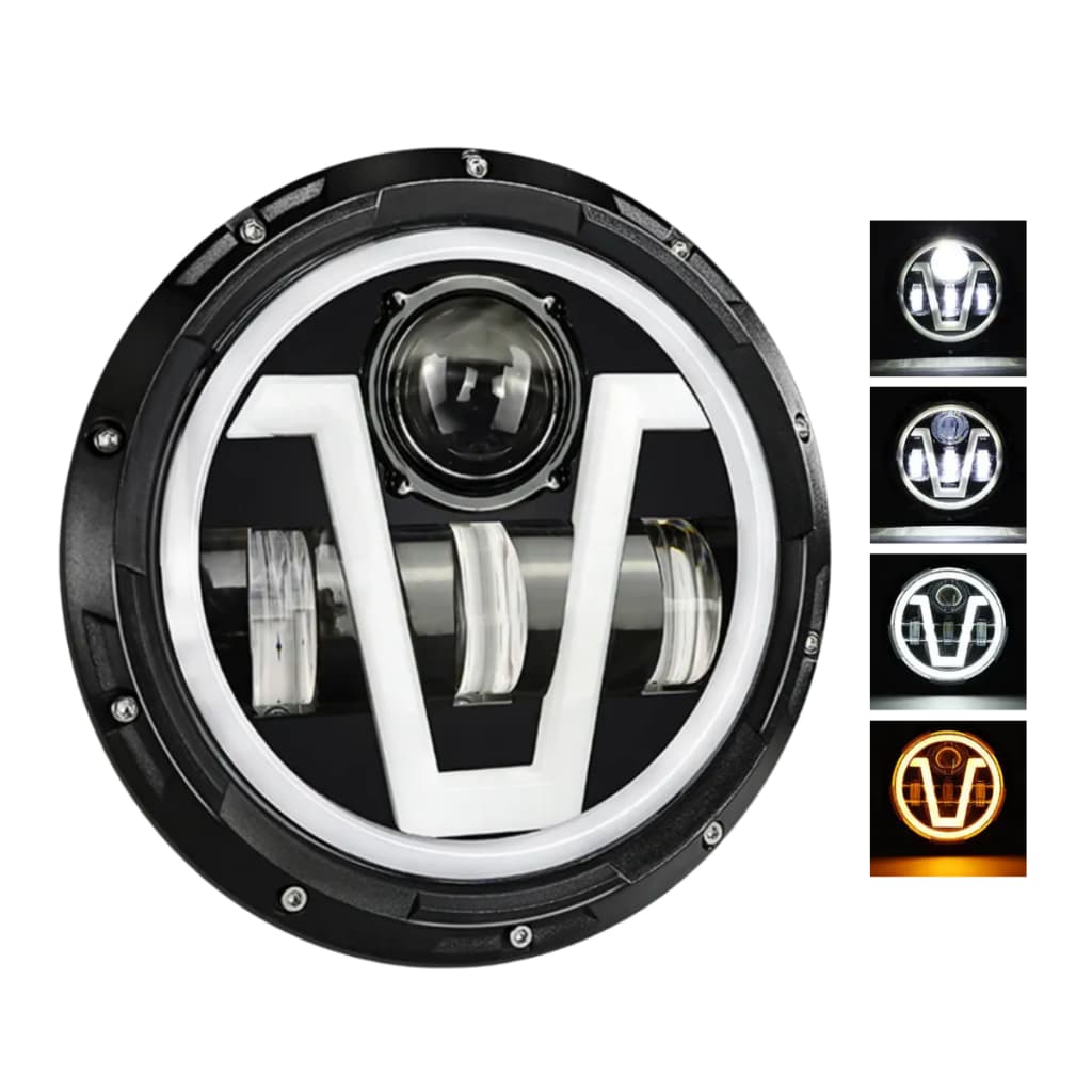 Farol 7 polegadas DRL Angel Eyes H4 Redondo Moto 36W 12-24V Alto Baixo Jeep Troller Fusca Kombi