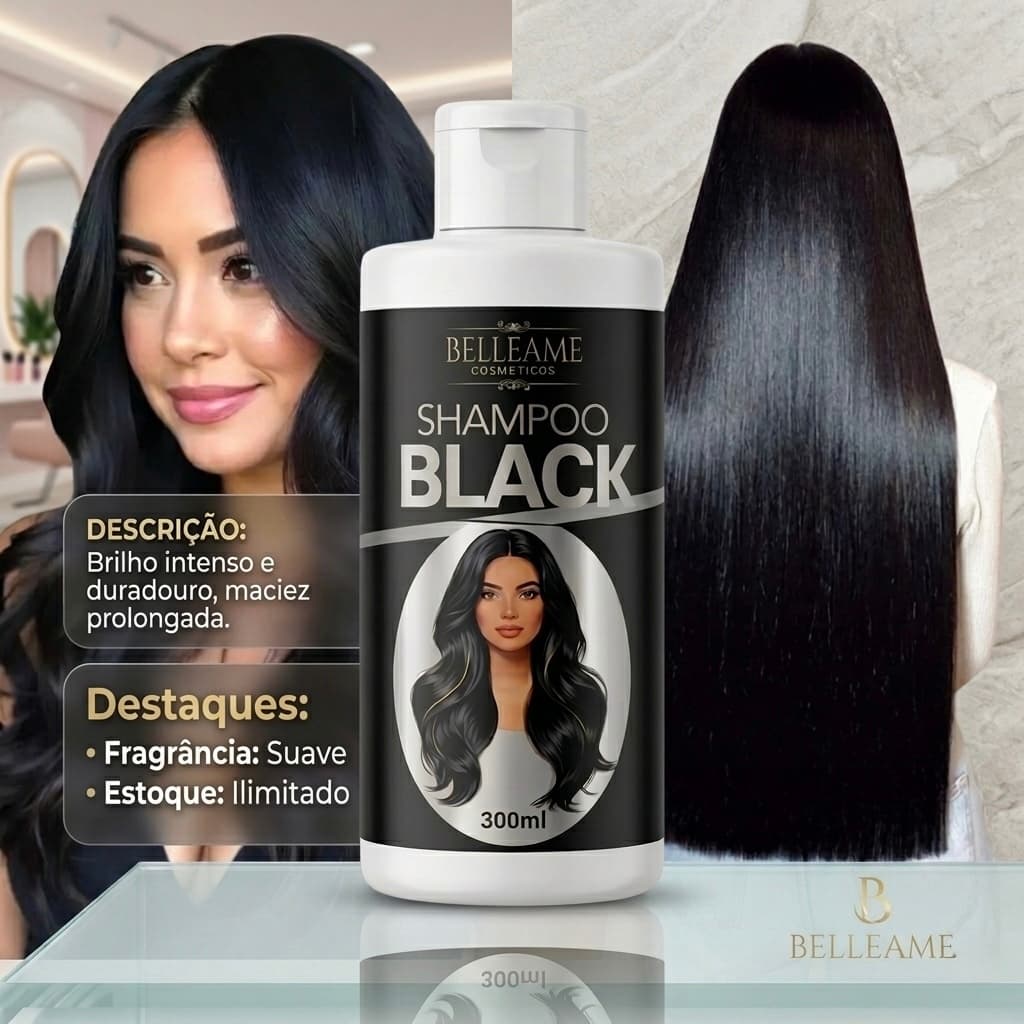 Shampoo Black Escurecedor Cabelos Brancos Tonalizante 300ml Efeito 100% Natural Super Resultado