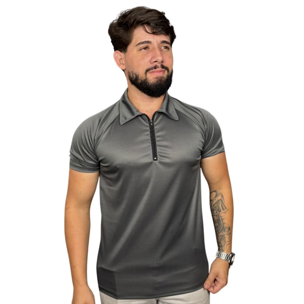 Polo Masculina Zíper Dry Fit Academia Camiseta Treino Fitness Casual