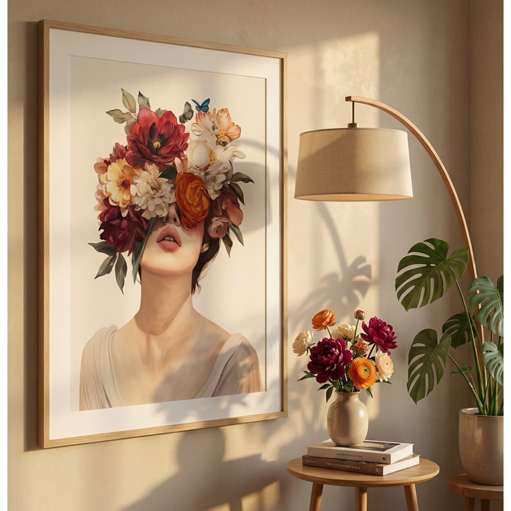 Quadro Minimalista Com Moldura E Vidro Quadro Para Quarto Feminino Quadro De Flores Dama De Branco