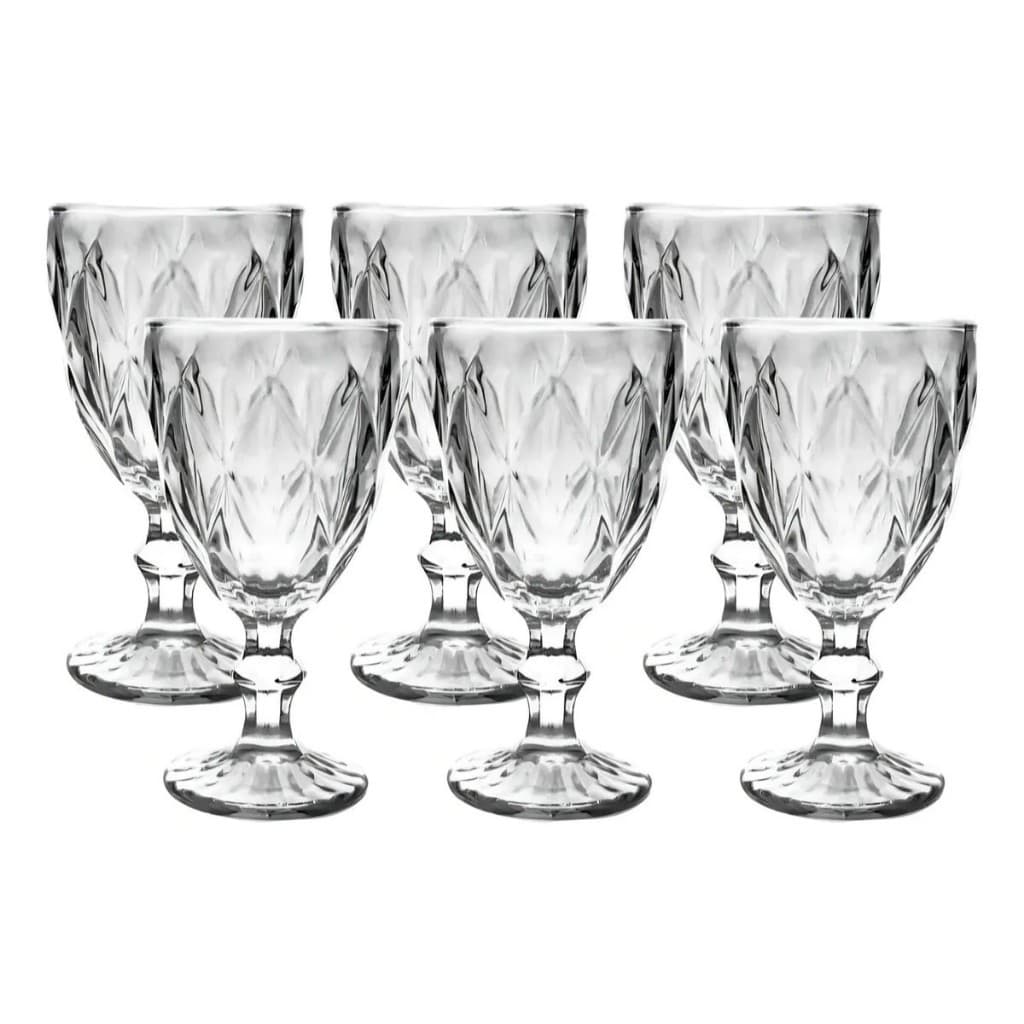 Jogo 6 Taças Diamante Vidro 340ml Copo Diamond Moderno Luxo