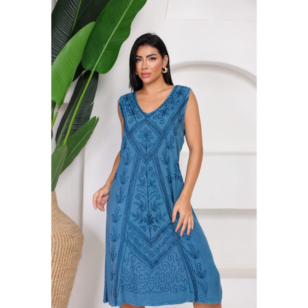 Vestido Boho Bordado Feminino Midi Leve Soltinho Elegante Confortável Moda Indiana Premium