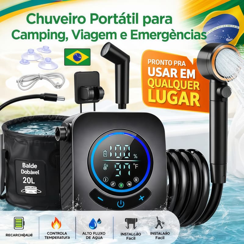 Ducha Portátil E Recarregável Para Acampamento Praia 8000mah