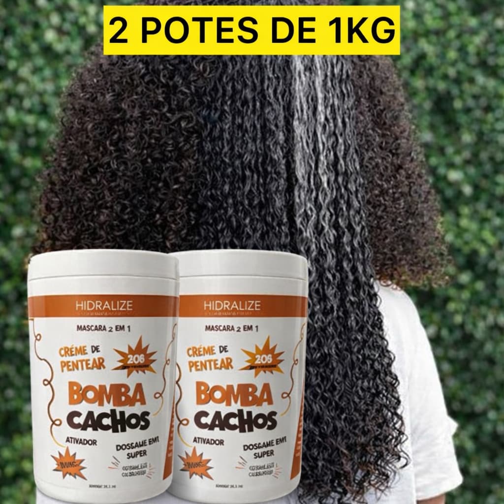 Creme De Pentear Bomba Cachos 1kg Ativador Cachos Definição Finalização Cachos e Crespo 2 ou 1 Potes
