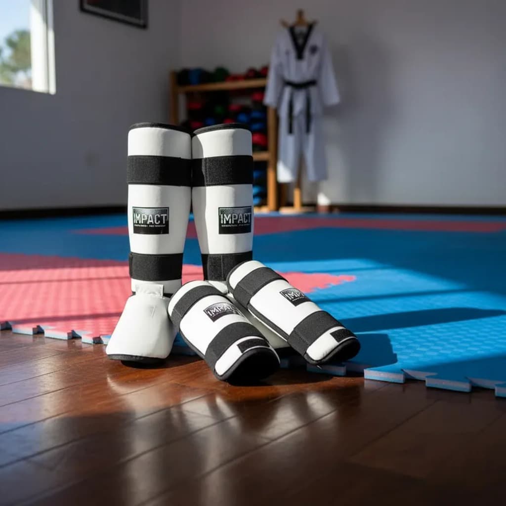 Kit Caneleira e Antebraço Alta Proteção de Pé Combate Taekwondo Marciais Equipamento Esportivo Luta