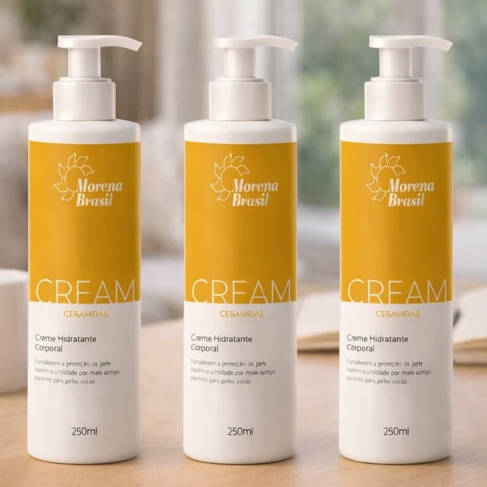 💛 Kit 3x Hidratante Corporal Morena Brasil Cream Ceramidas 250ml – Hidratação Prolongada