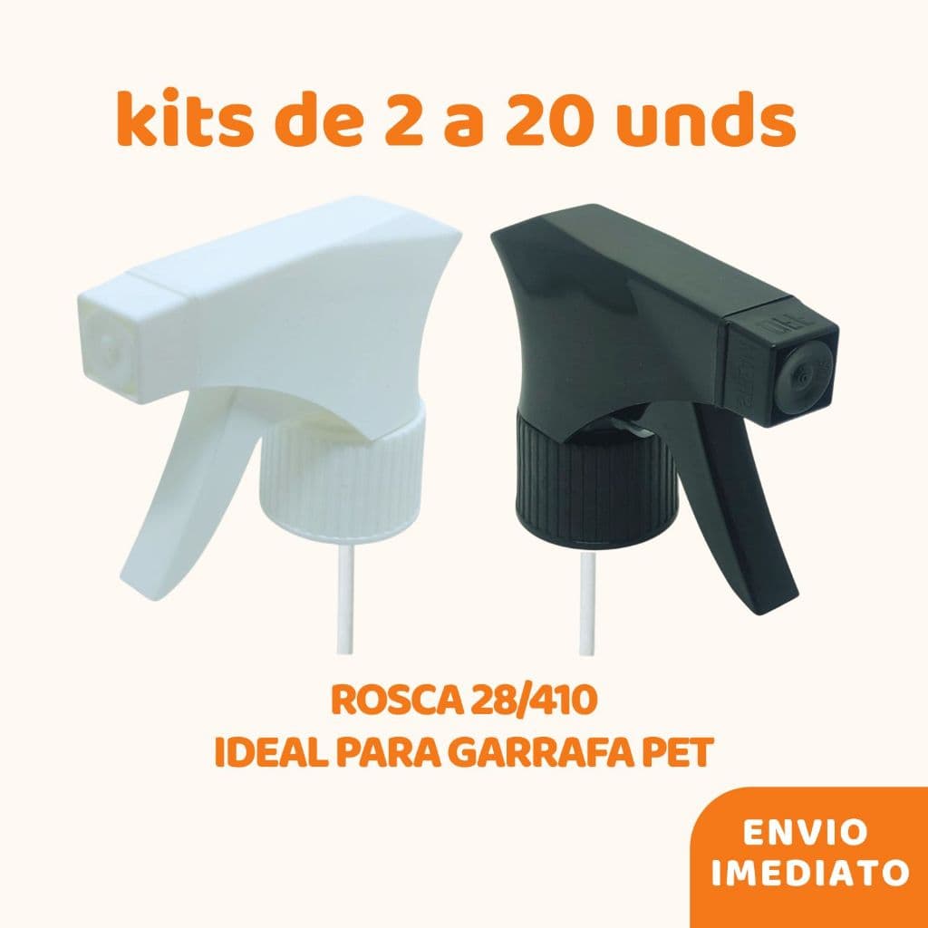 Kit Válvula Gatilho Spray Borrifador Branco/Preta - Rosca 28/410 – 2 a 20 Und