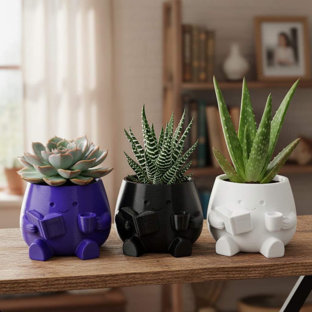 Kit 3 Mini Vasos Criativo para Cactos e Suculentas Plástico Ecológico 6cm Decoração Mesa Branco Preto Roxo