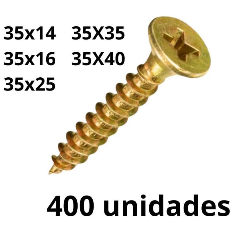 Kit C/400 UNDs Parafusos  Cabeça Chata Chipboard (Tamanhos: 35X14, 35X16, 35X25, 35X35, 35X40)
