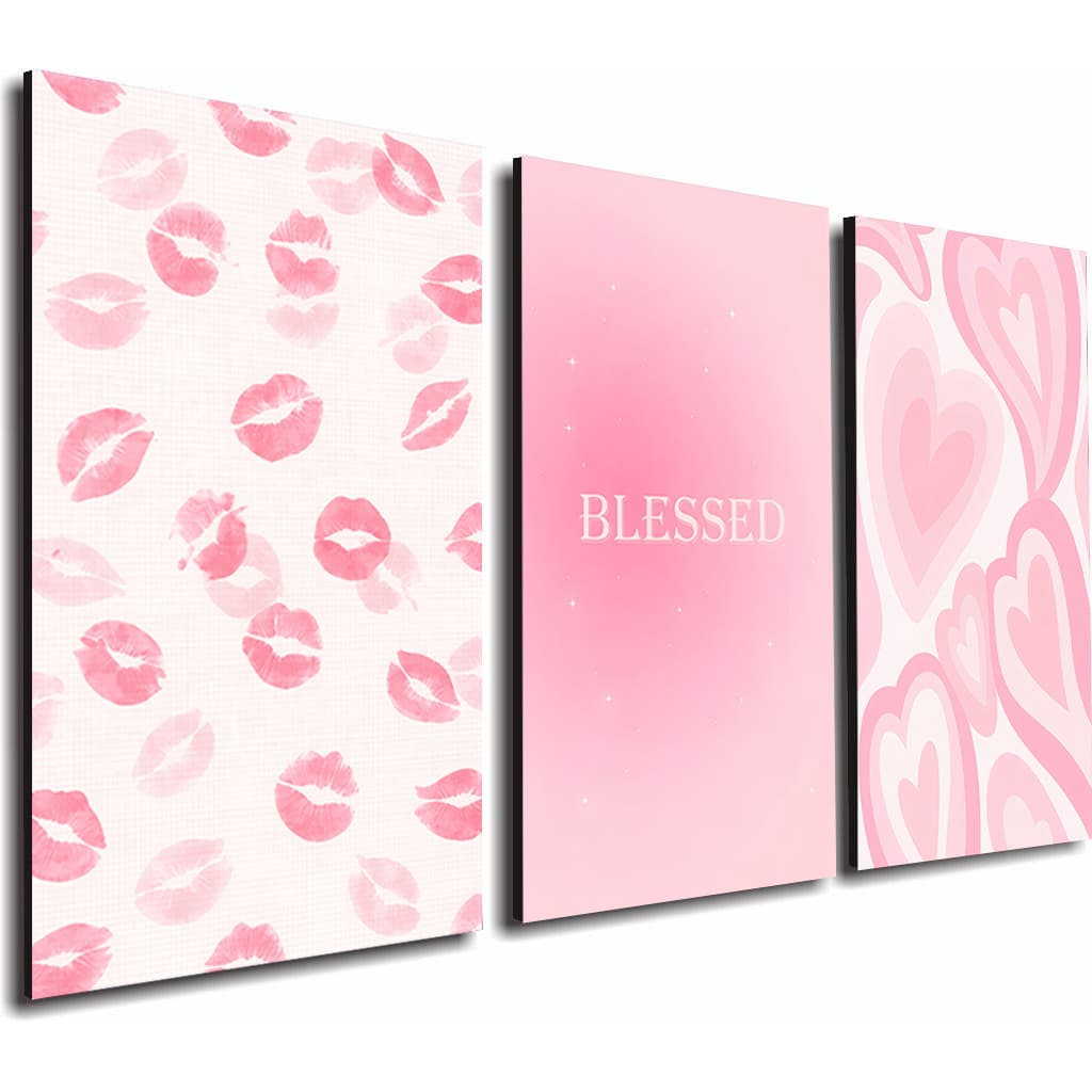 Kit Quadro Decorativo Tons Rosa Blessed Trio Menina 120x60cm