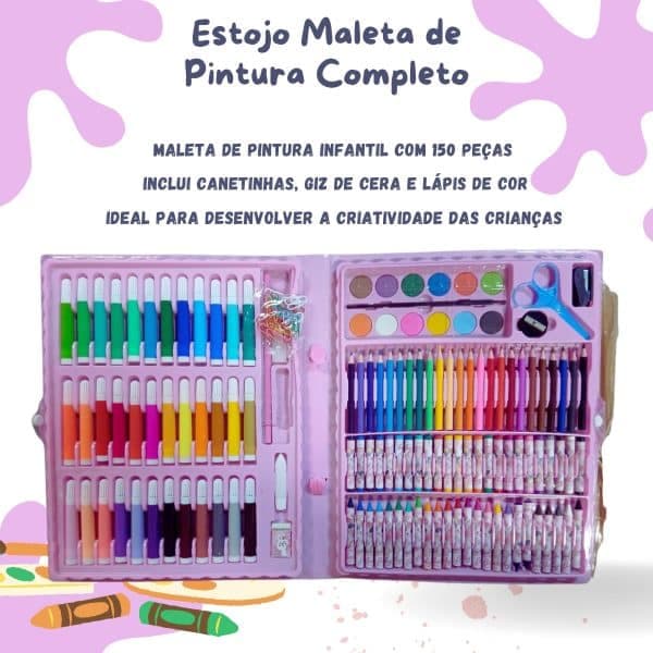 Kit Escolar Menina Maleta Grande Pintura 150 Pçs Unicornio Premium
