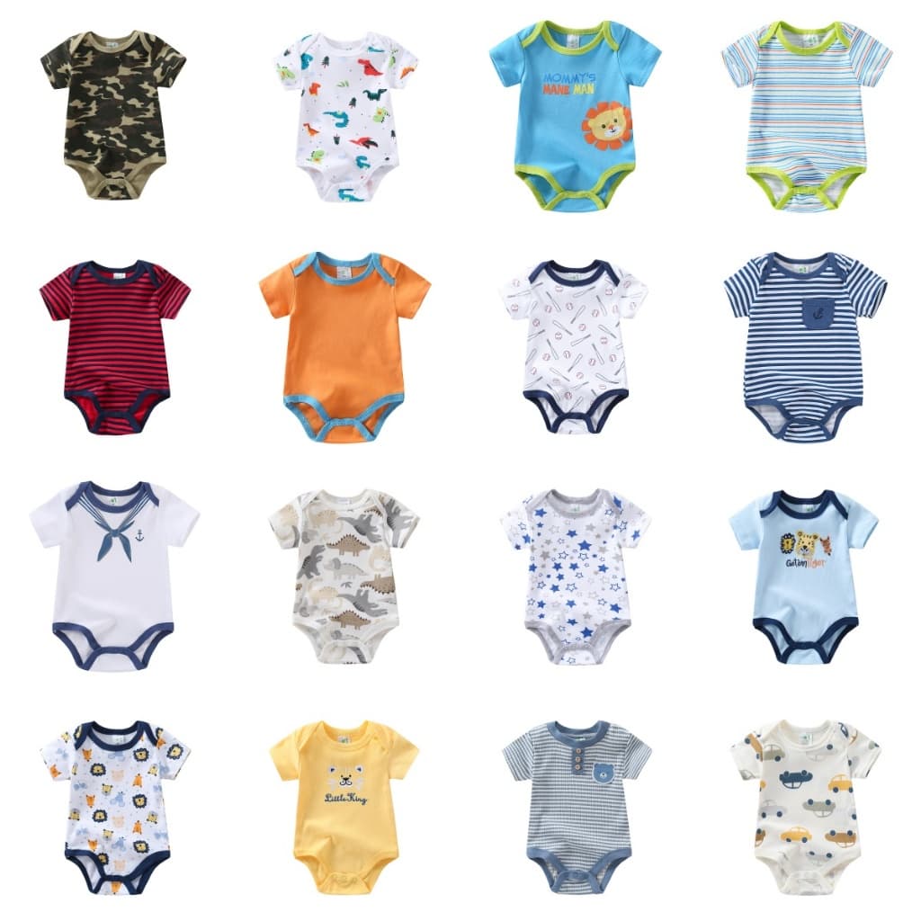 Pijama Bebê Body Manga Curta Verão Menino 100% Algodão Sortido Aleatório 0-12M Recém-Nascido