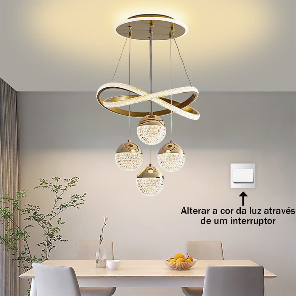 Lustre 3 Cores Bivolt (110V/220V), Design Moderno em Cristal/Acrílico para Sala e Quarto -O16