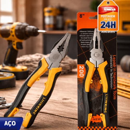 Alicate Universal 8” (pol) Aço Alto Carbono Forjado | Antiderrapante • Corte e Aperto Profissional