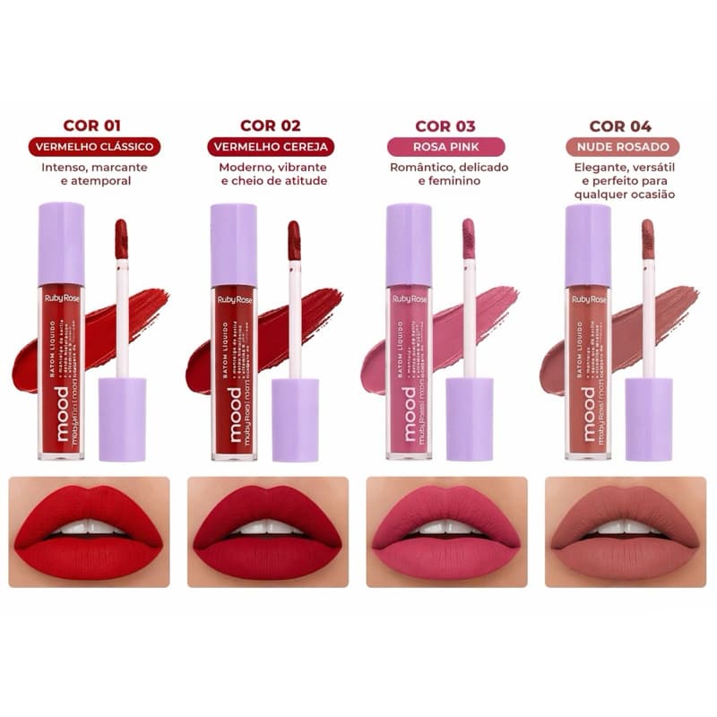 Batom Líquido Ruby Rose Mood Matte Hidratante Longa Duração (Cores Variadas)