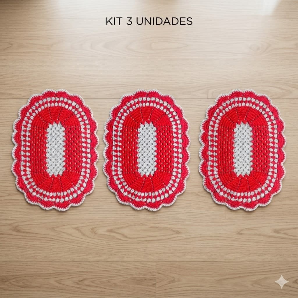 Tapete de Crochê Oval 70x45 Vermelho + Areia| Artesanal | Lavável | Para Porta e Cozinha