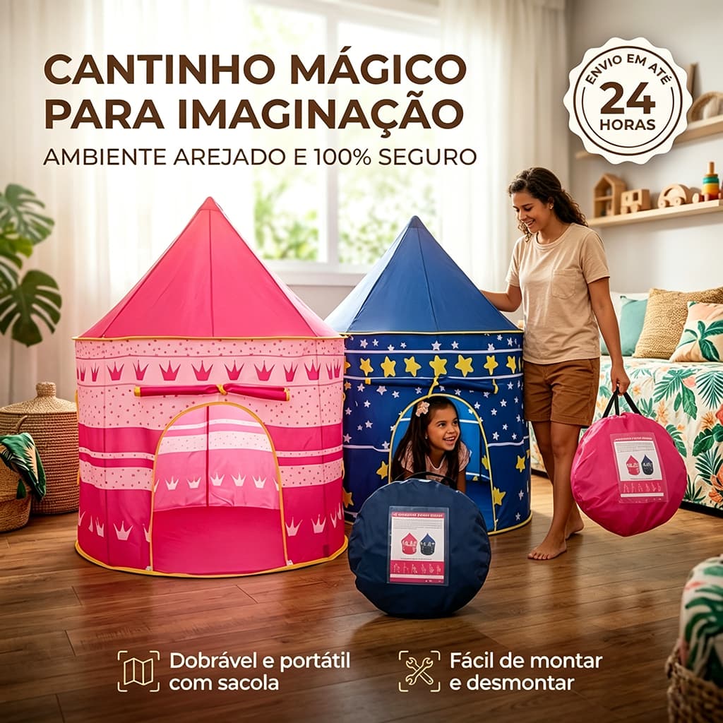 Barraca Infantil Dobrável Castelinho Mágico para Meninos e Meninas