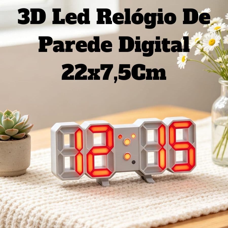 3D Led Relógio De Parede Digital Fonte Vermelha Design Moderno 22x7,5Cm Luz Noturna Decoração