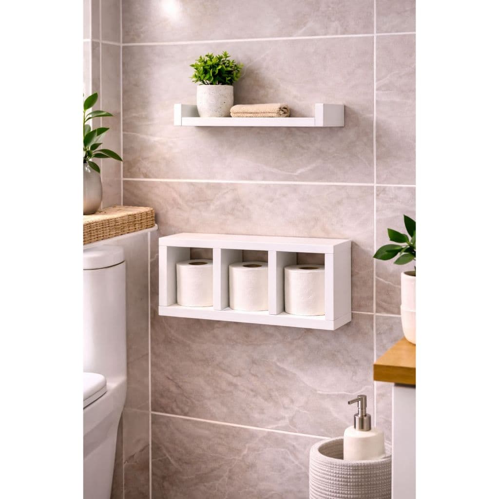 Nicho Prateleira Suspensa MDF Branco Porta Papel Higiênico Porta Shampoo Para Banheiro Decoração