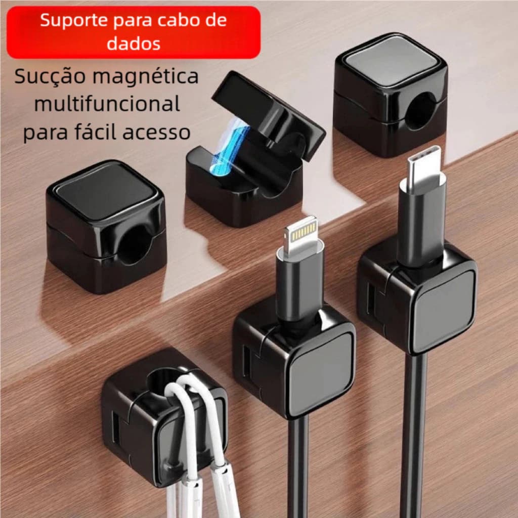 Fixador de Cabos Magnético Autoadesivo - Organizador de Fios Prático, Portátil para Celular e Notebook