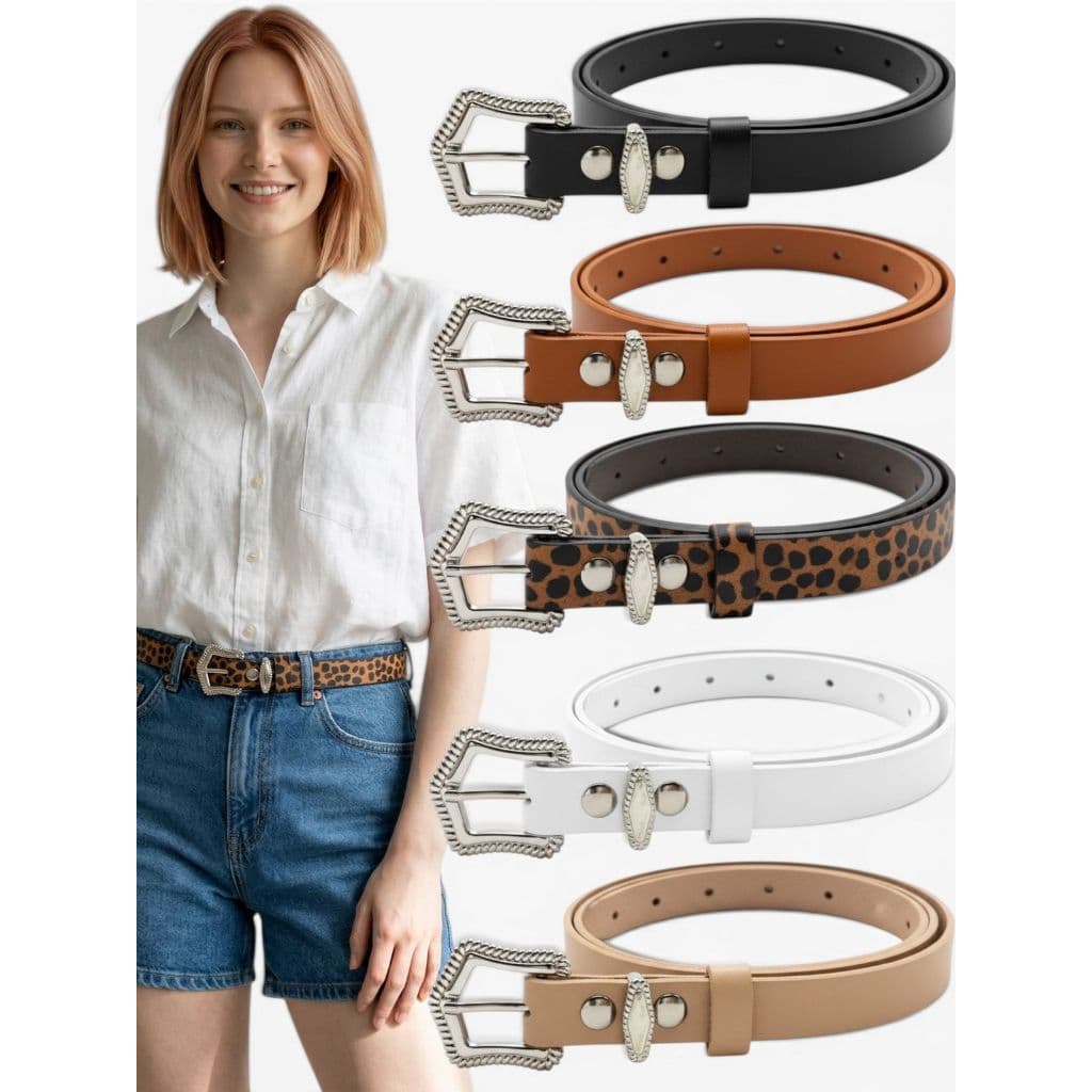 Cinto Feminino Básico Elegante Couro Sintético 1,5cm Blogueira Fashion Fivela Prata - Érika