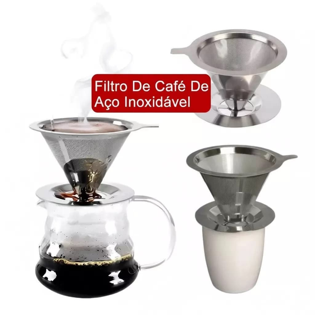 P/M/G Filtro Coador de Café Inox Coador de Café Grande Com Pegador em Silicone Sem Uso de Papel Reutilizável