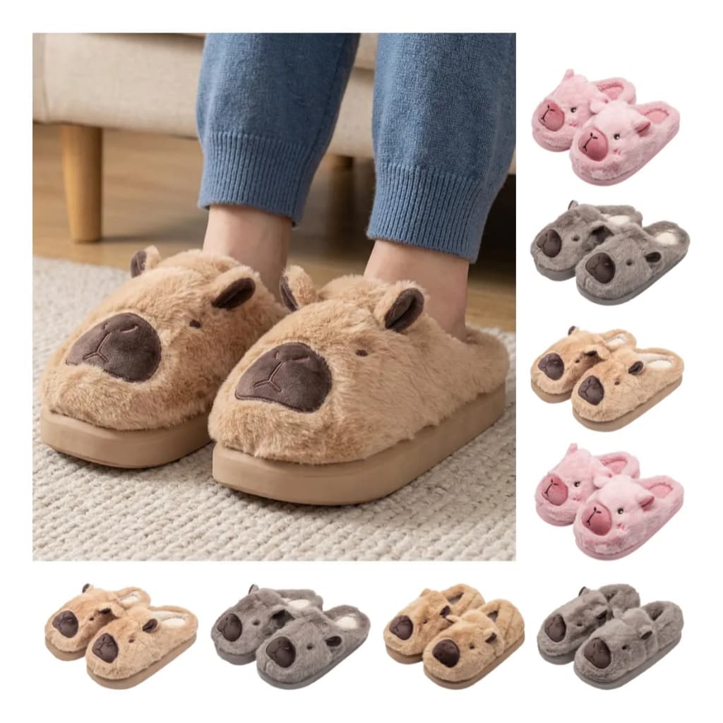 Chinelo Pantufa Capivara Confortável Antiderrapante Fofos Adulto e Infantil Inverno
