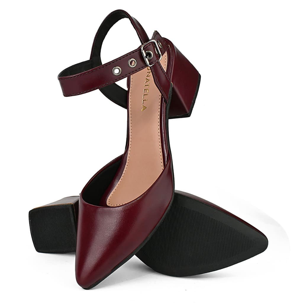 Sandália Feminina Bico Fino Fechado Scarpin Social Fivela Ilhós Trabalho Salto Bloco Alto Donatella Shoes Confortável
