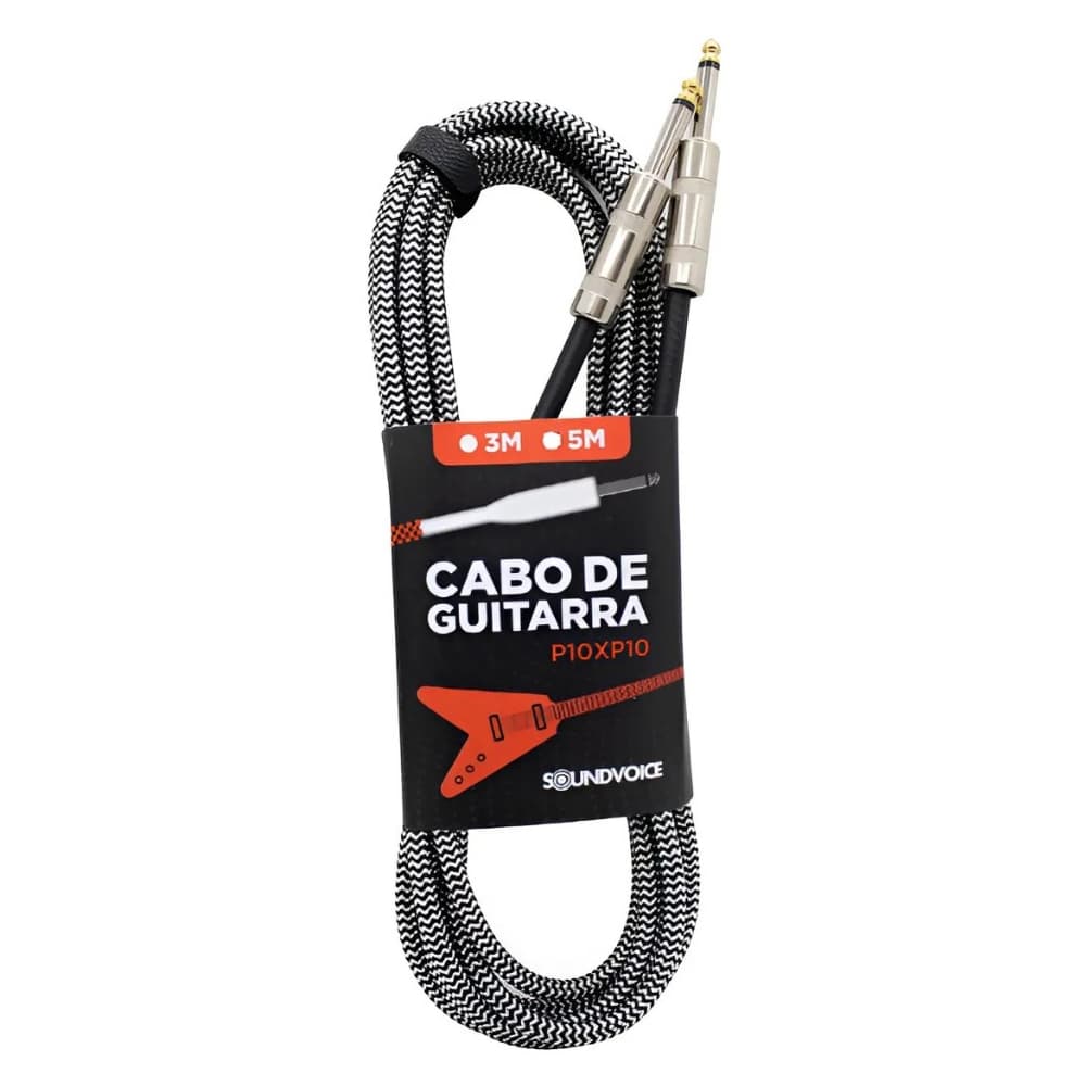 Cabo Plug P10 Mono Soundvoice 3mt Áudio Som Guitarra Violão Teclado