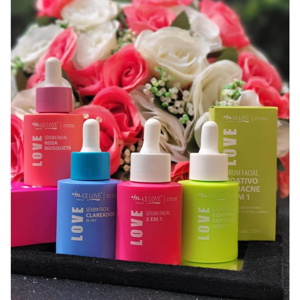 Sérum Facial Max Love –Skincare- Antiacne 10 em 1, Clareador, Rosa Mosqueta e 3 em 1 | Escolha o Seu