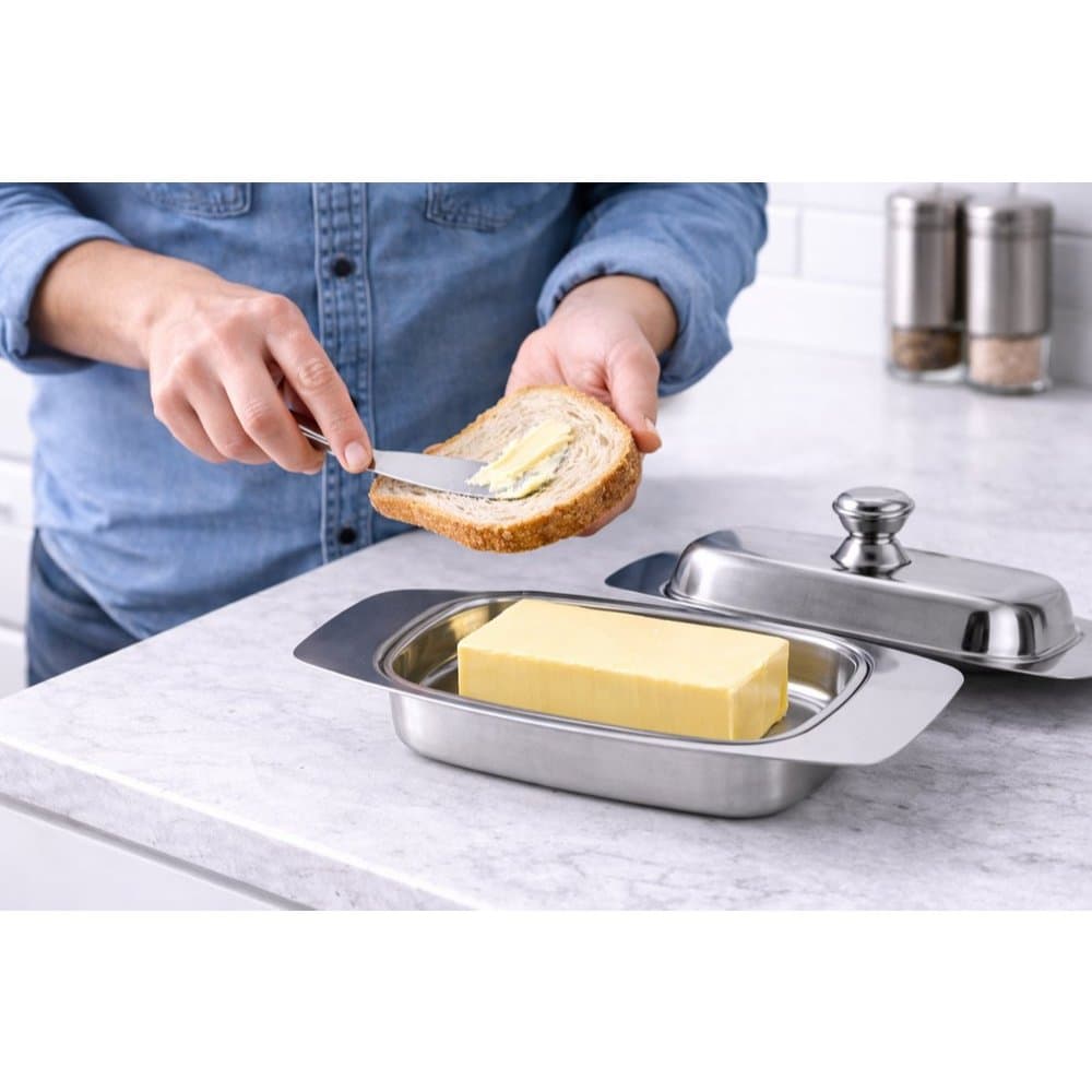 🧈 Manteigueira Inox Com Tampa Conserva Mesa Café Da Manhã