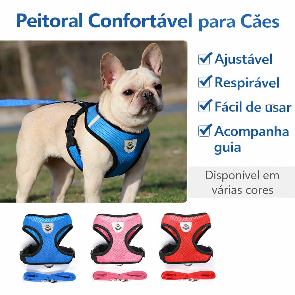Peitoral Com Guia para Cachorro Caes Gato Coelho Regulavel Super Confortavel Coleira Pet Ajustavel