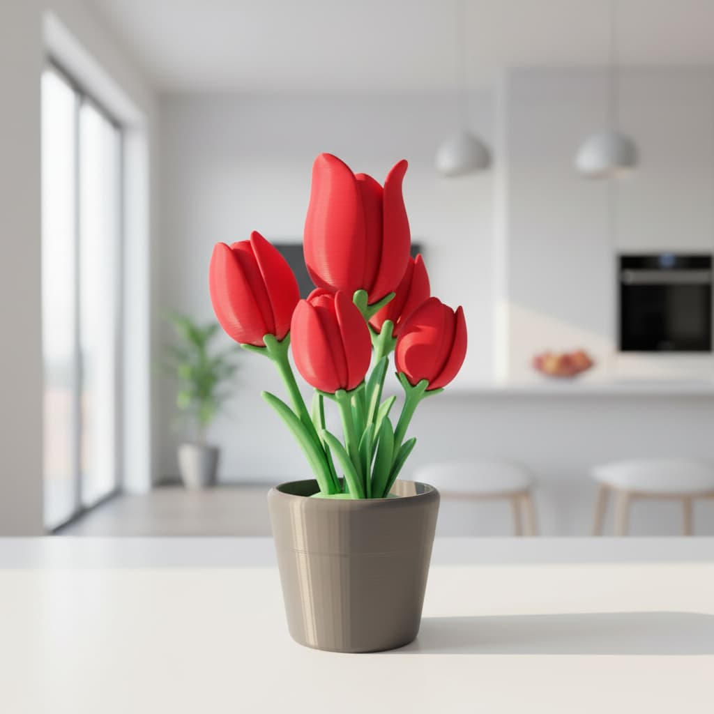 Vaso de Tulipas em Impressão 3D. Presente, decoração, casa, escritório, lembrança, vaso, flores, tulipas..