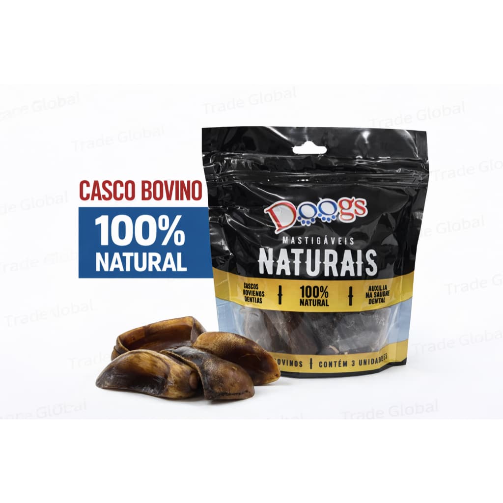 Cascos Bovino Para Cães Mordedor Mastigáveis Natural Doogs com 03 unidades no pacote